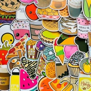 a pile of stickers